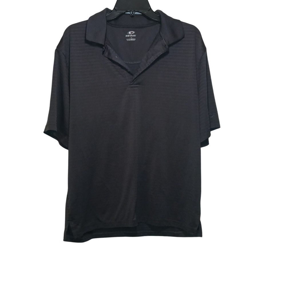 Top-Flite Mens Black Striped Performance Golf Polo Shirt Size Large L